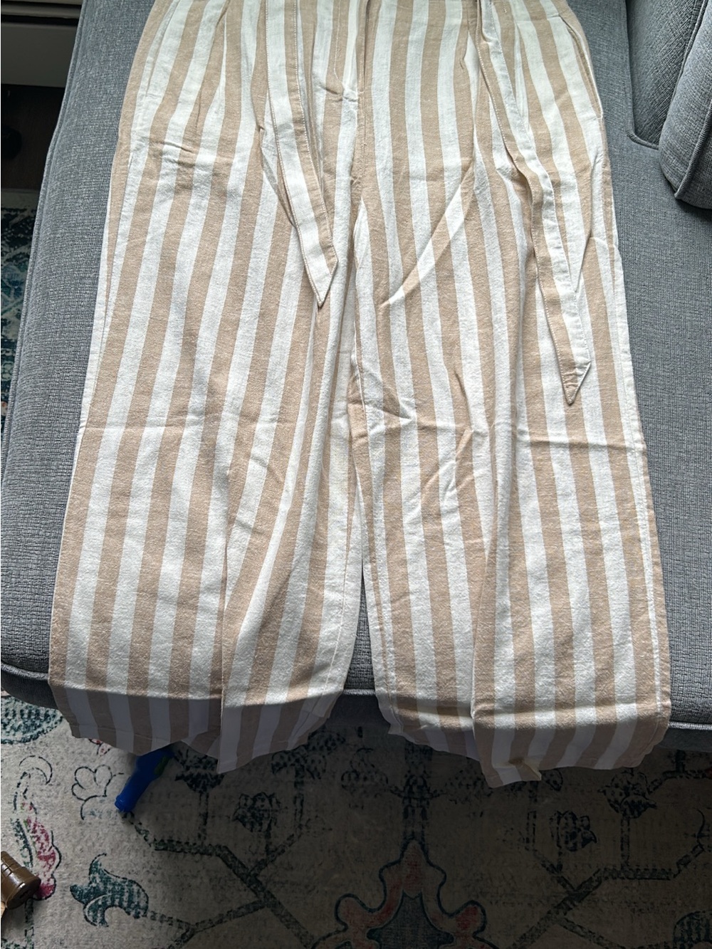 J. Crew Factory Beige and White Striped Cropped Pants